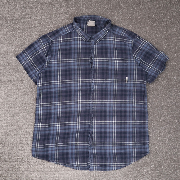Columbia Regular Fit Plaid Large Blue Short Sleeve Full Button Collared Shirt - Picture 1 of 9